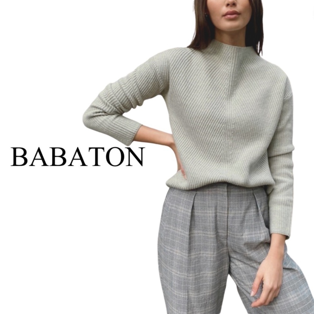 Babaton Chalmers Sweater Mock-Neck Wool Linen Blend Sweater Off-White - Size XS
